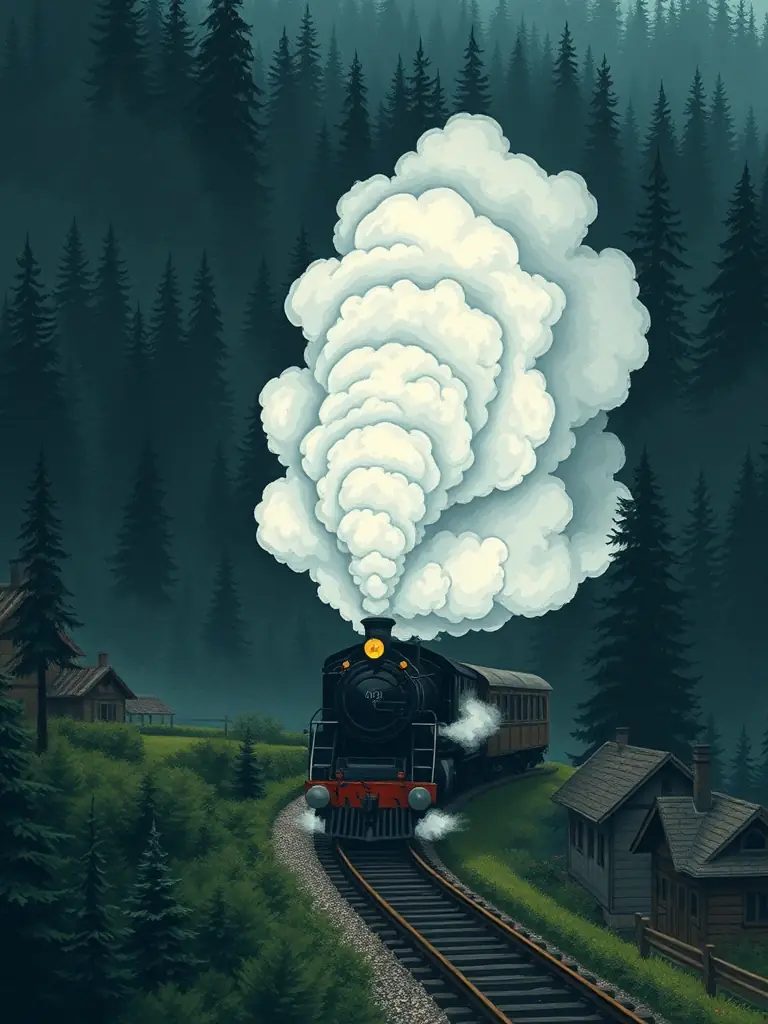 A vintage steam train chugging through the Black Forest, surrounded by dense trees and picturesque villages. The image should capture the nostalgic charm of traditional German rail travel.