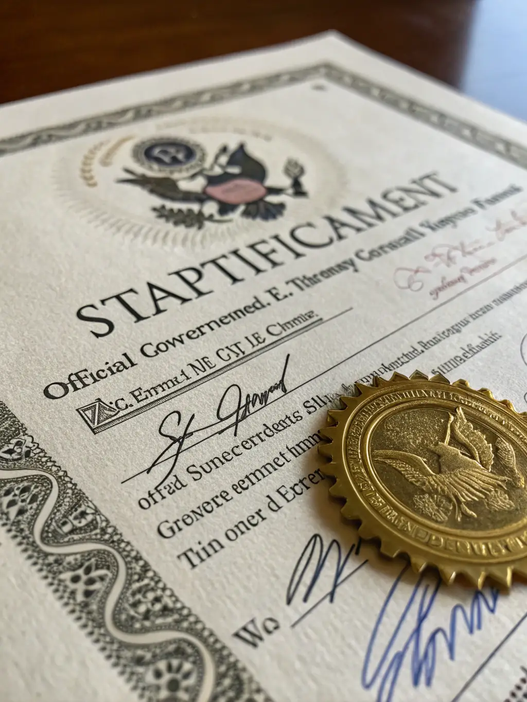 A close-up photograph of a notary public's seal and stamp on a legal document, emphasizing the precision and official nature of the notarization process at NotaryAxis.