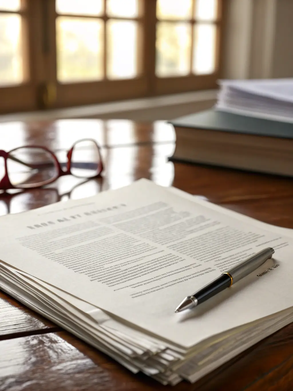 A photograph of a stack of meticulously prepared legal documents, highlighting the attention to detail and legal expertise provided by NotaryAxis.